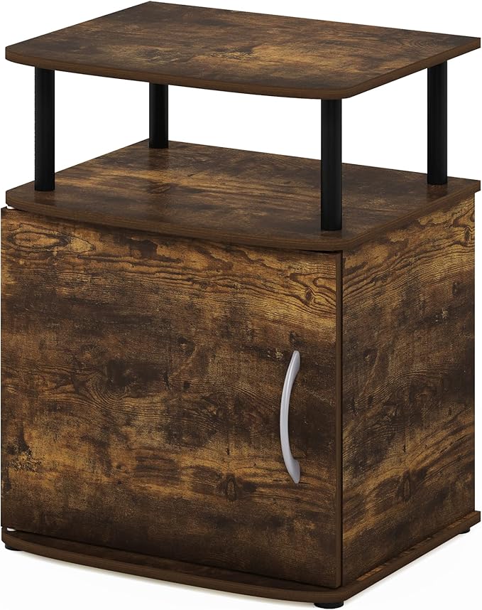 Furinno Jaya End Side Sofa Table/Nightstand with Door, Amber Pine/Black