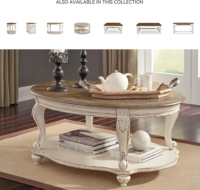 Signature Design by Ashley Realyn French Country Round End Table Two-Tone Accent Table – Chipped White