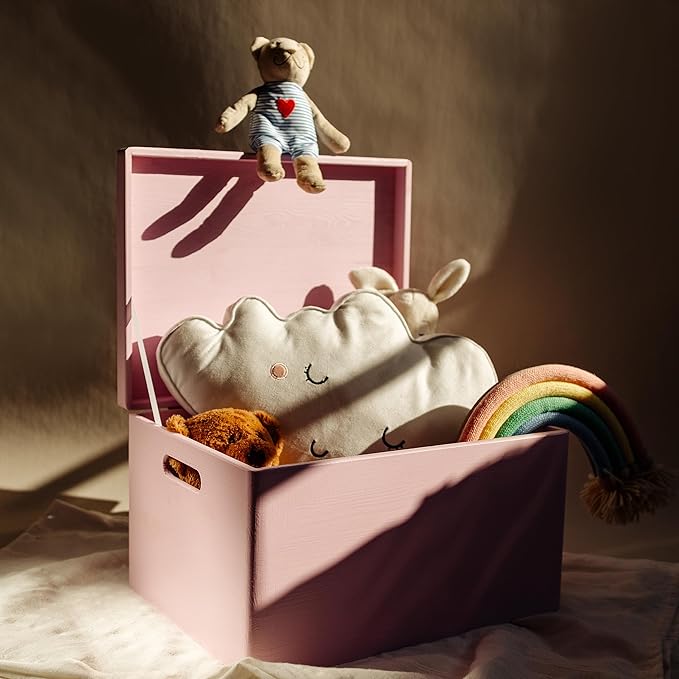 Large Pink Wooden Box Storage with Hinged Lid | 15.8 x 11.8 x 9.44 inches (+-0.5) | with Handles | Gift Box Storage Document | Product NOT Intended for 15 Years OR Below