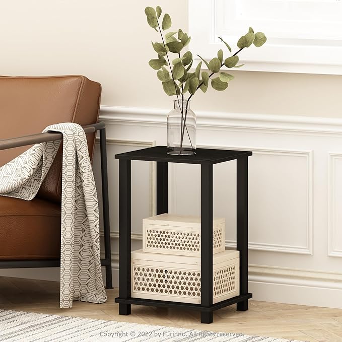 Furinno Simplistic Night Stand, 2-Tier Compact Nightstand with Open Shelf, Toolless Small Bedside Table, End Table, Side Table, for Bedroom, Living Room, Black Espresso