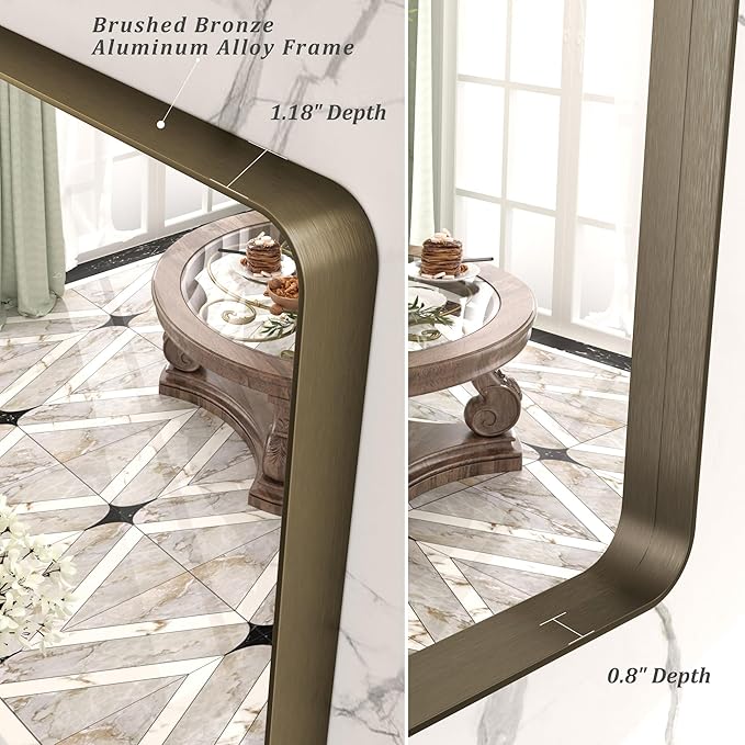 16x24 Bronze Bathroom Mirror, Rounded Rectangle Bronze Frame Mirror, Brushed Bronze Bathroom Vanity Mirror Wall-Mounted, Anti-Rust, Hangs Horizontally or Vertically