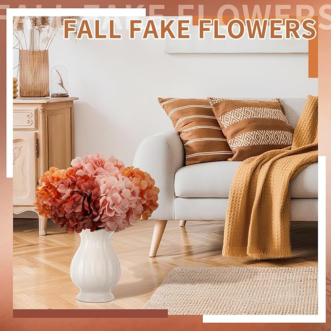 9 Pcs Fall Hydrangea Artificial Flowers 23.6" Thanksgiving Vintage Faux Silk Hydrangeas Flower with Stem Fall Fake Hydrangeas Bouquet Floral for Farmhouse Home Wedding Table Centerpiece