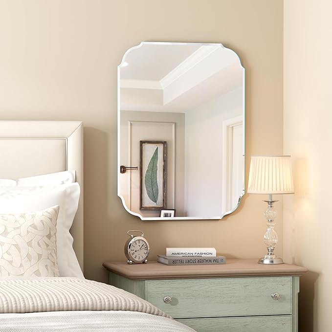 Silver Wall Mirror-Beveled Edge Frameless Mirror for Bathroom, Vanity, Bedroom, Rectangle Mirrors （32X24inch）