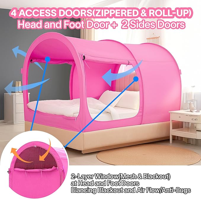 Alvantor Bed Canopy Bed Tents Dream Tents Privacy Space Twin Size Sleeping Tents Indoor Pop Up Portable Frame Curtains Breathable Grey Cottage (Mattress Not Included) Reducing Light
