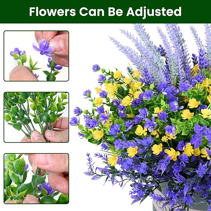 Artificial Plants Outdoor, 20PCS Artificial Flowers, UV Resistant Fake Flowers, Faux Flowers for Outdoor Planters for Front Porch Pot Decor