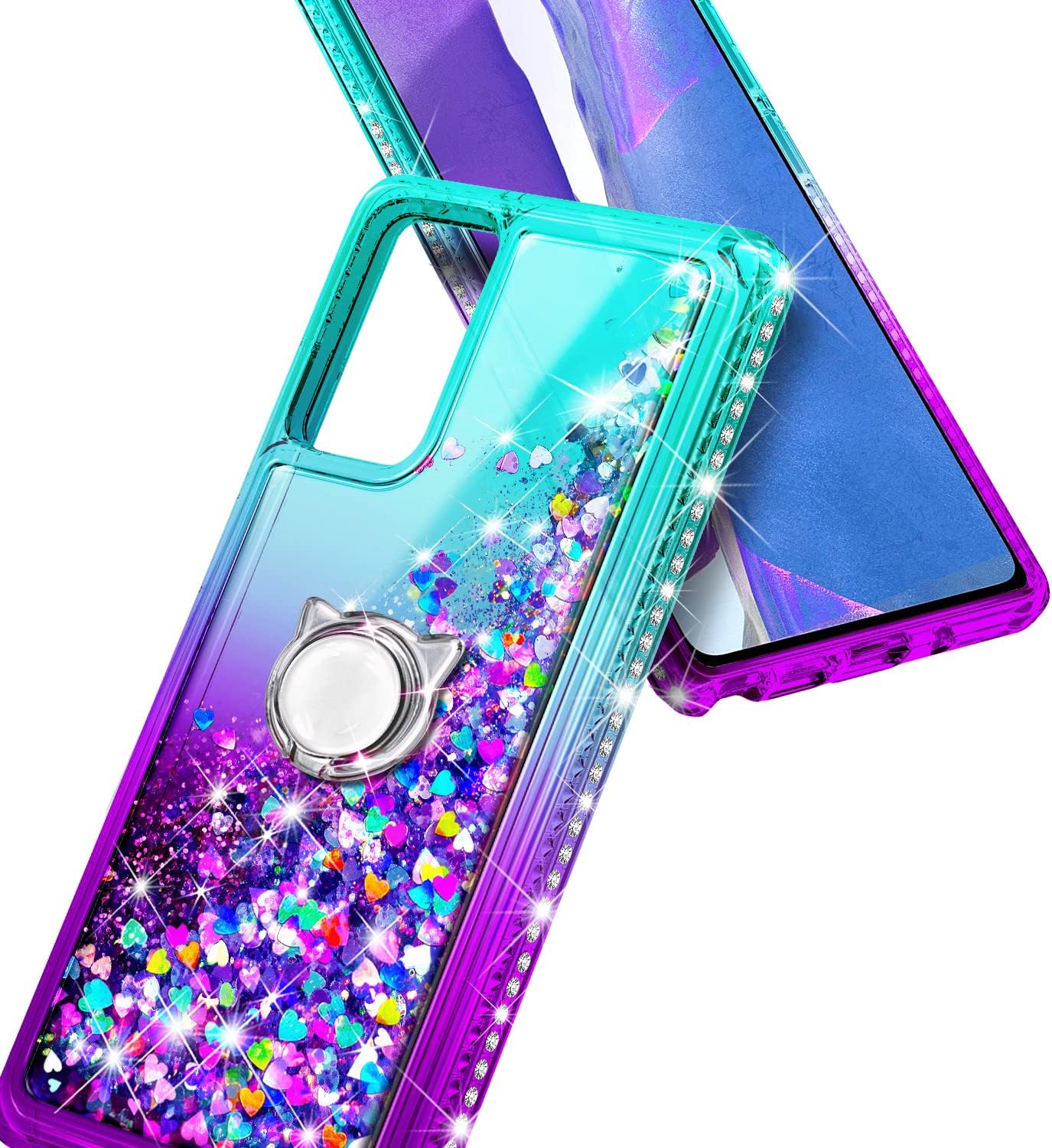 NZND Glitter Liquid Floating Waterfall Phone Case for Samsung Galaxy A13 4G/5G with Tempered Glass Screen Protector