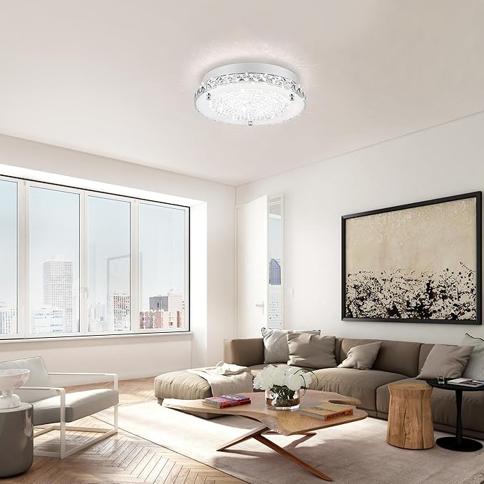 LED Ceiling Light,Auffel Minimalist Modern 11-Inch Surface Flush Mount Light Fixture Glass 4000K Daylight White Lamp 1980LM K9 Crystal Chandelier Lighting for Kitchen,Bathroom,Bedroom,Hallway