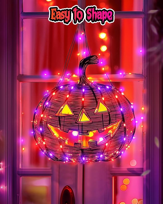 Minetom Halloween Fairy Lights Battery Operated, 5 Pack 7 FT 20 LED With Timer, Black Wire String Lights Indoor for Bedroom Party Classroom, Orange and Purple