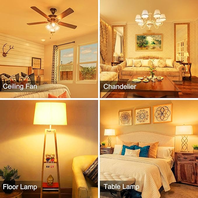 Cotanic 8 Pack LED Ceiling Fan Light Bulbs 2700K Warm White, A15 Small Bulb E26 Medium Screw Base, 6W Chandelier Light Bulb 60W Equivalent, 600lm, Non-Dimmable