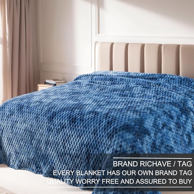 Richave Fleece Throw Blanket,Premium Lightweight Anti-Static 50x60 Inches Travel Size 3D Clouds Stylish Jacquard Throw Blanket for Couch, Cozy, Warm and Lightweight for Winter, Tie-dye Stone Blue