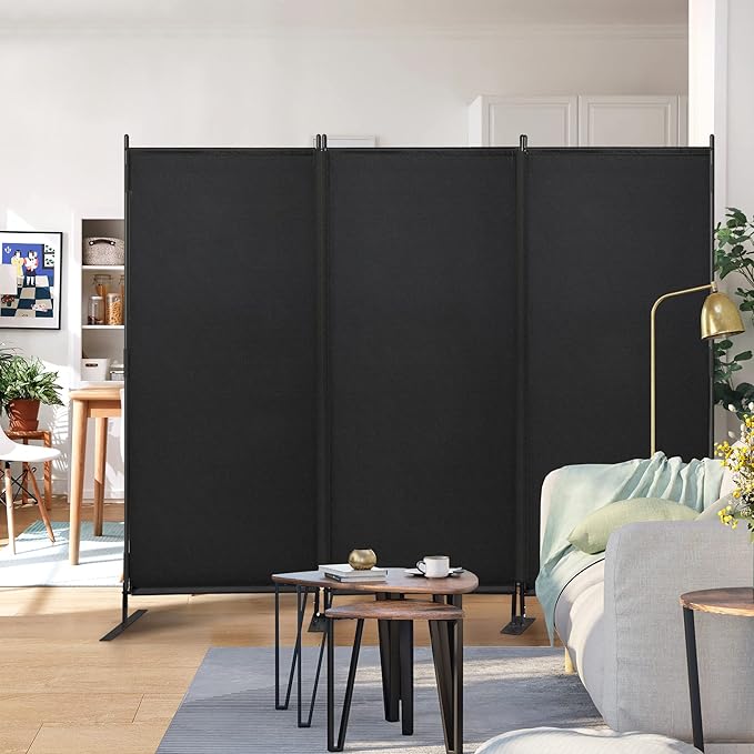 JAXPETY Room Divider Panel 6Ft Privacy Screen Wall Dividers for Room Separation Flexible Partition Folding Portable Room Partition for Office 88" W x 73" H, Black