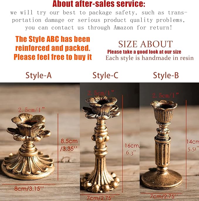 Vintage Candlestick Holder for Taper，Resin Candle Holder Antique Bronze，Decorative for Home Decor Centerpiece for Wedding Party, Wedding Anniversary Decoration，Set of 4(AABC)
