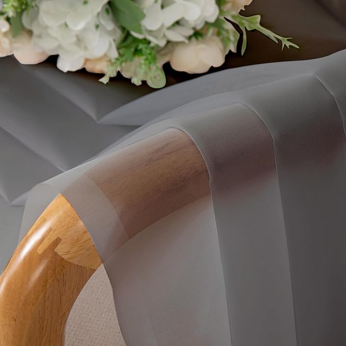 Chyhomenyc Charcoal Grey Sheer Curtains 45 Inch Long 2 Panels, Light Filtering Elegant Lightweight Soft Rod Pockets Drapes for Small Window Bathroom Living Room Bedroom, 42W x 45L inches