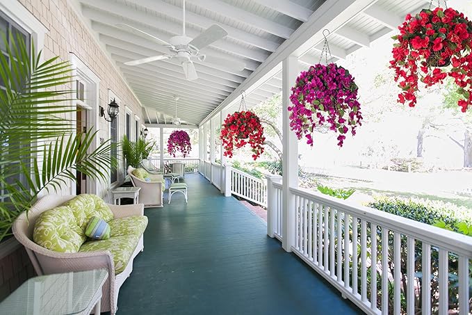 Artificial Fake Hanging Hibiscus Flowers Plants Baskets for Outdoor Decoration, Faux Silk Hibiscus Long Vines in Planter UV Resistant Realistic Flowers for Outside Porch Patio Home Decor(Purple 2)