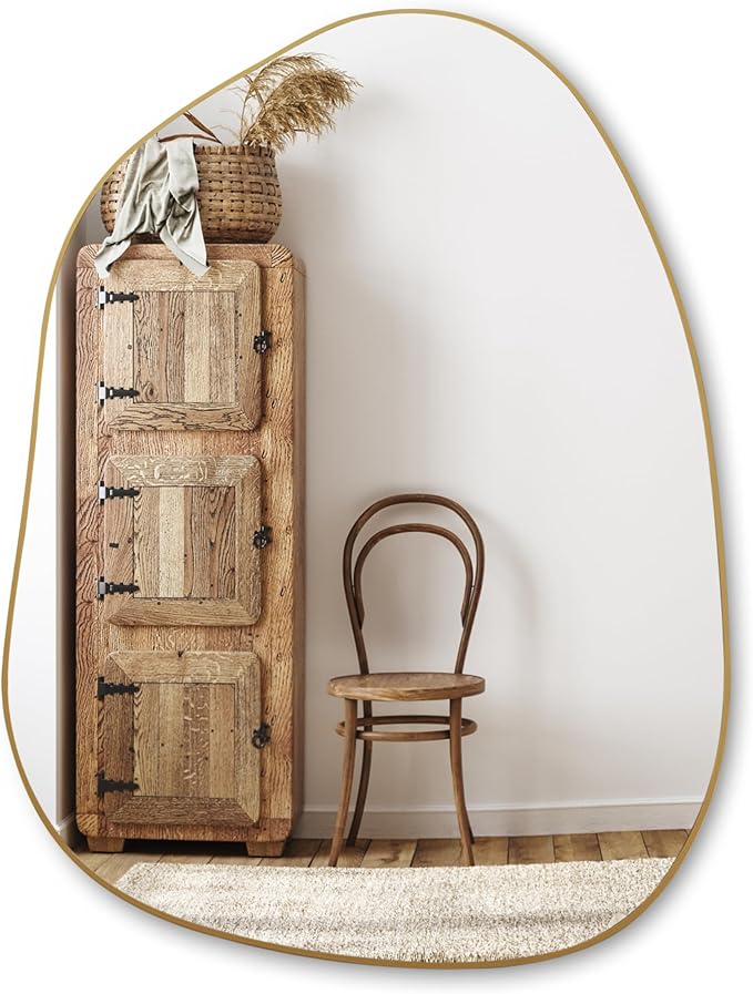 PERFNIQUE Irregular Wall Mirror Asymmetrical Mirror, 32''x24'' Gold Mirror for Bathroom Bedroom Living Room Entryway, Decorative Modern Boho Decor, Wall Mouted(Gold, 32''x24'')