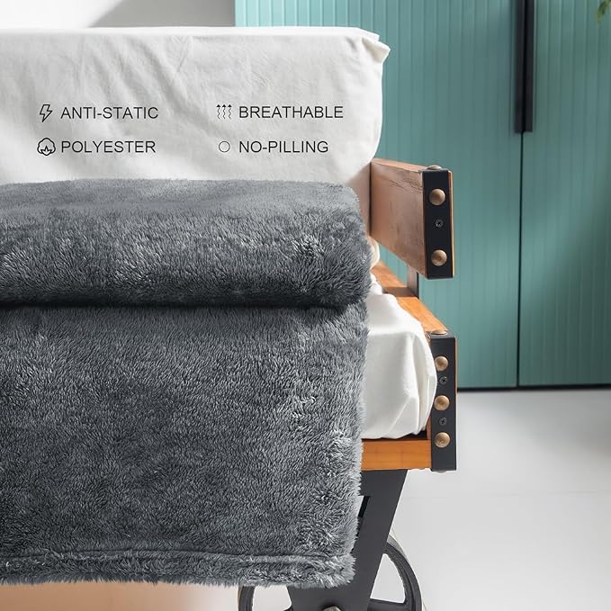 Exclusivo Mezcla Plush Fuzzy Fleece Throw Blanket Extra Large, Super Soft, Fluffy and Warm Blankets for Couch, Bed, Suitable for All Seasons (50x70 Inches, Dark Grey)