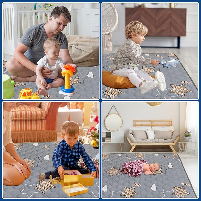 Baby Play Mats for Floor, Thick 50x50 Inch Crawling Mat for Playpen,Foam Playmats for Babies and Toddlers Infants, Foldable and Machine Washable(Grey)