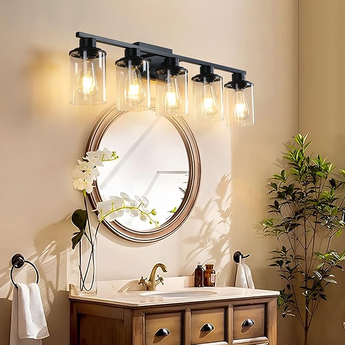 Black Bathroom Vanity Light Fixture 5-Light Vanity Lights for Bathroom Lighting Wall Sconce Lamp