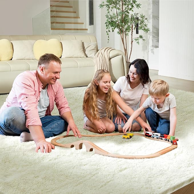 5X8 Ultra Soft Rug for Living Room, Fluffy Shag Area Rug for Bedroom, Modern Shaggy Carpets Fuzzy Rug for Teens Dorm Nursery Home Decor Aesthetic, Upgrade Anti-Skid Durable, Cream White
