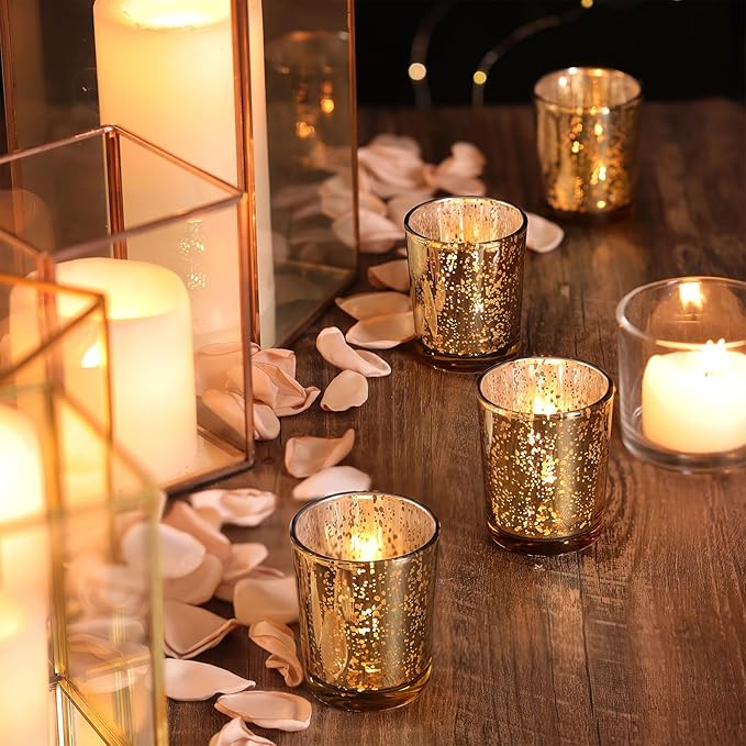 LETINE Gold Votive Candle Holders Set of 36 - Speckled Mercury Gold Glass Candle Holder Bulk - Ideal Fall Decor for Boho Wedding Centerpiece Table，Halloween & Thanksgiving Decorations Indoor