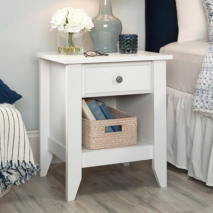 Sauder Shoal Creek Night Stand, Bedside Table, Bedroom Side Table, in Soft White finish