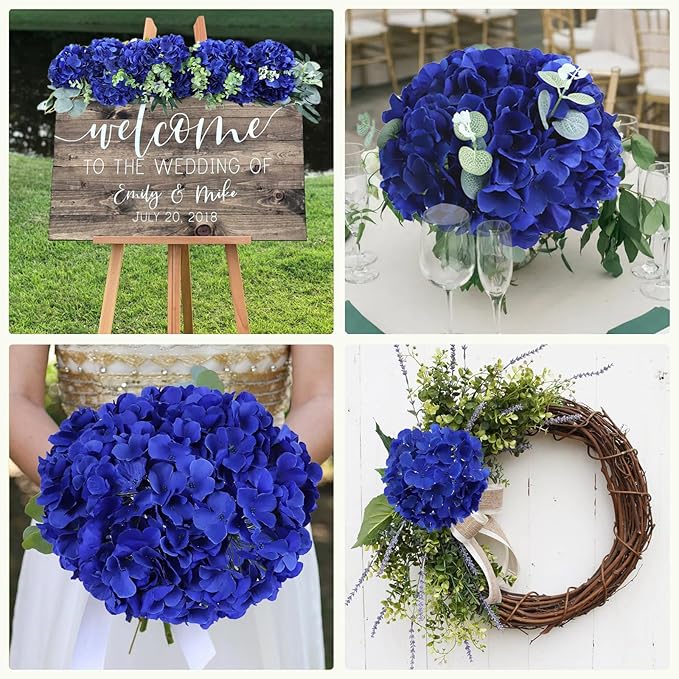 AVIVIHO 65Pcs Royal Blue Flowers Hydrangea Artificial Flowers Bulk Realistic Fake Hydrangeas Silk Flowers with Stems for Home,Weddings,Party,Table Centerpieces,Father's Day,Baby Shower Decor