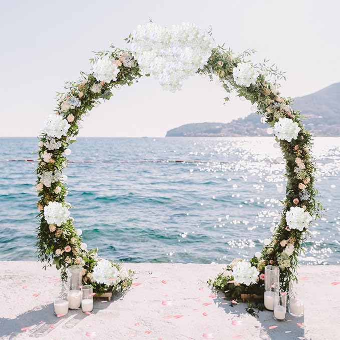 Zeyune 200 Pcs Hydrangea Artificial Flowers, Silk Flower Heads with Stems, Fake Hydrangea Bouquet for Wedding Arch Centerpiece DIY Floral Home Decoration (White)