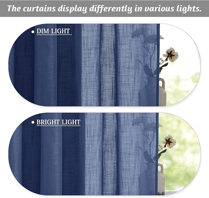 RYB HOME Sheer Curtains for Bedroom - Linen Textured Semi Sheer Curtains for Living Room Boys Nursery Patio Sliding Glass Door Sunlight Filtering, Wide 52 inch x Long 90 inch per Panel, 1 Pair
