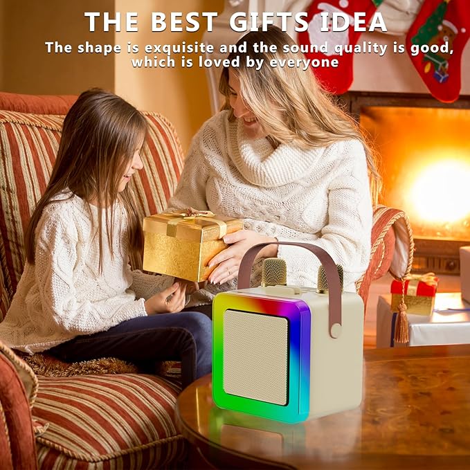 Karaoke Machine for Kids Adults, Portable Bluetooth Karaoke Speaker with 2 Wireless Microphones, Karaoke System with Mics Storage Hole and Lights, Birthday Gifts for Girls Boys Family Home Party