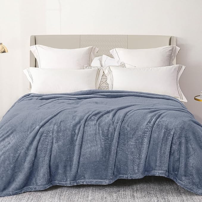 Exclusivo Mezcla Plush Fuzzy Fleece Bed Blanket Queen Size, Super Soft, Fluffy and Warm Blankets，Suitable for All Seasons (Stone Blue, 90x90 Inches)