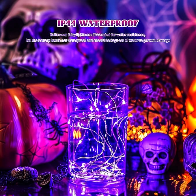 JMEXSUSS 8 Pack 50 LED Fairy Lights Battery Operated - Purple Halloween Lights for Gift Party Garden Patio Home Halloween Christmas Decorations