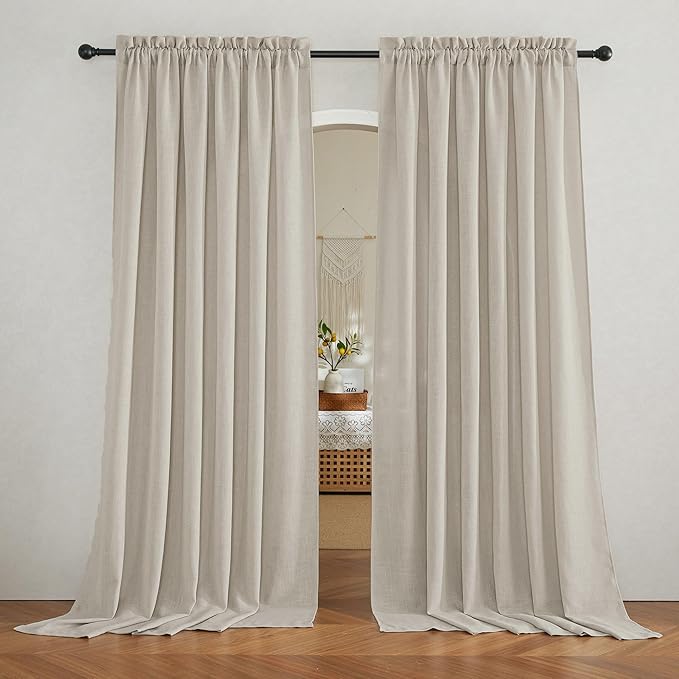 RYB HOME Extra Wide Semi Sheer Curtains, Breathable Room Divider Curtains for Office Bedroom Separation, Large Window Treatment for Sliding Glass Door, Angora, W 70 x L 95, 2 Pcs