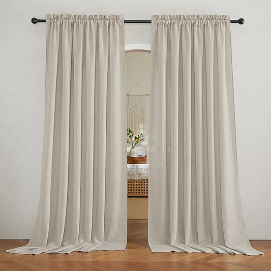 RYB HOME Extra Wide Semi Sheer Curtains, Back Tab Room Divider for Office Bedroom Separation, Large Window Curtains for Sliding Glass Door, Angora, W 70 x L 84, 2 Pcs