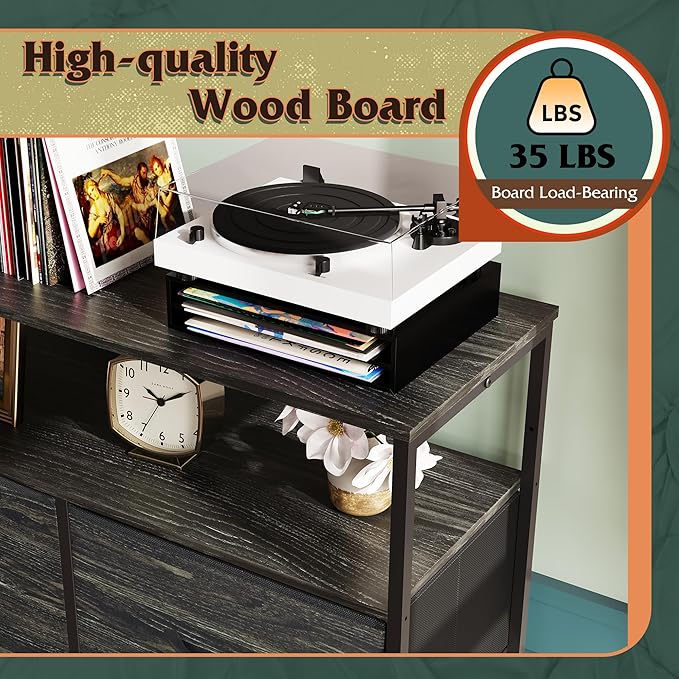 WLIVE Fabric Dresser for Bedroom with Open Shelves, Tall Dresser with 8 Drawers, Storage Tower with Fabric Bins, Chest of Drawers for Closet, Living Room, Hallway, Charcoal Black Wood Grain Print