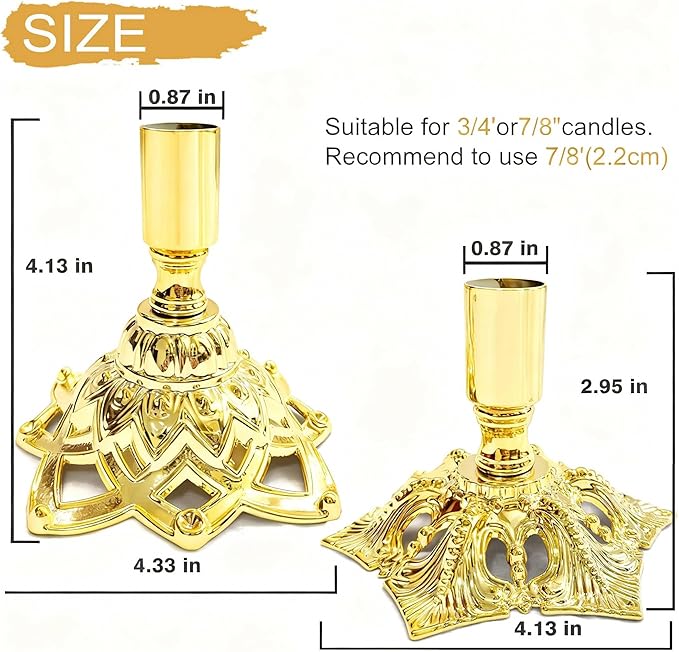 Candlestick Holders,Taper Candle Holder for Candlesticks Gold Plated Candle Metal Stick Candle Holders for Fireplace,Party, Dining,Wedding Decor,Fits 3/4 inch Thick Candle(Set of 6Pcs)