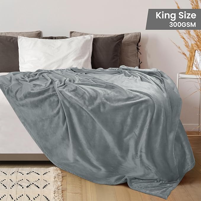 Utopia Bedding Fleece Blanket King Size Ash Grey 300GSM Luxury Fuzzy Soft Anti-Static Microfiber Bed Blanket (90x102 Inch)
