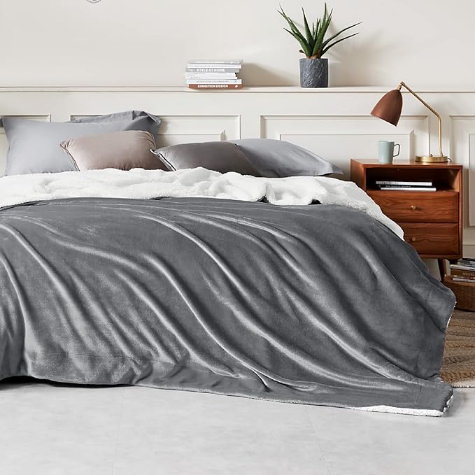 Bedsure GentleSoft Sherpa Fleece Throw Blanket Twin Size for Couch - Thick and Warm Throw for Women and Men, Soft Fuzzy Plush Blanke for Winter, Grey, 60x80 Inches
