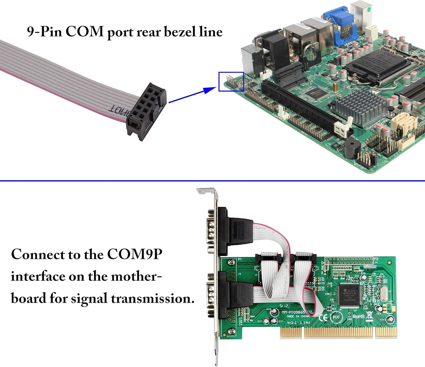 zdyCGTime 2 Port DB9 RS232 Serial Port Bracket to 10 pin Header Ribbon Cable Connector Adapter (12in 4Pcs)