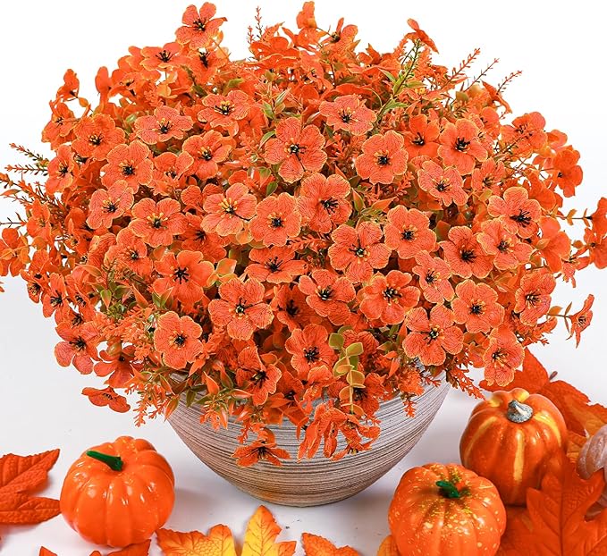 SHareconn 48 Bundles Artificial Fall Flowers for Outdoors Decoration, UV Resistant Silk Eucalyptus Lavender Faux Autumn Fake Plants for Outside Indoor Garden Yard Porch Home Decor, Autumn Colours