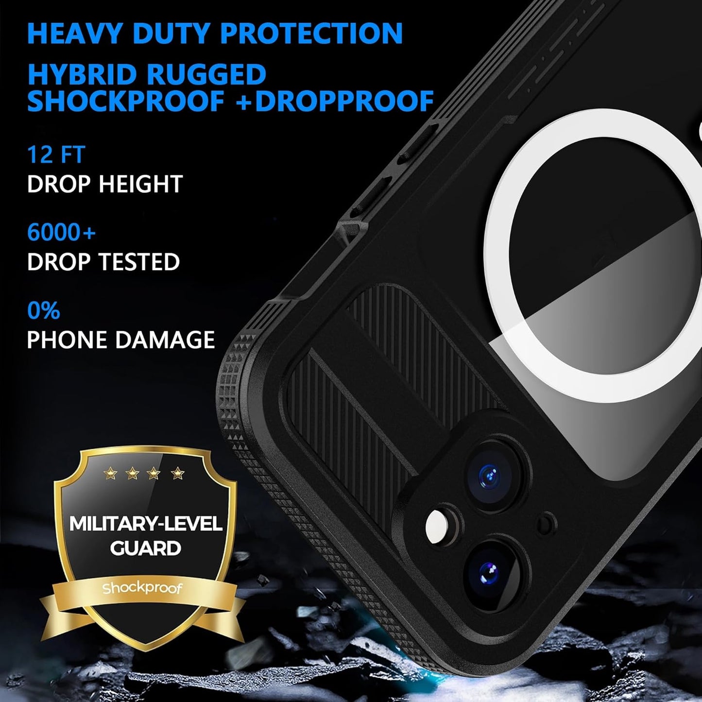 iPhone 15 Plus 5G Waterproof Case, Black, Hybrid Rugged, Shockproof, Magsafe Compatible, Full Body Protection, Lanyard,