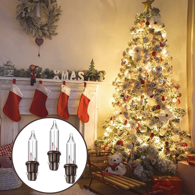 Mudder 60Count 2.5V Christmas 50/100/150/200 Count Mini Incandescent Wire String Lights Replacement Bulbs Indoor/Outdoor Christmas Lights Decor for Home Xmas Tree (Brown Base with Warm White Bulb)