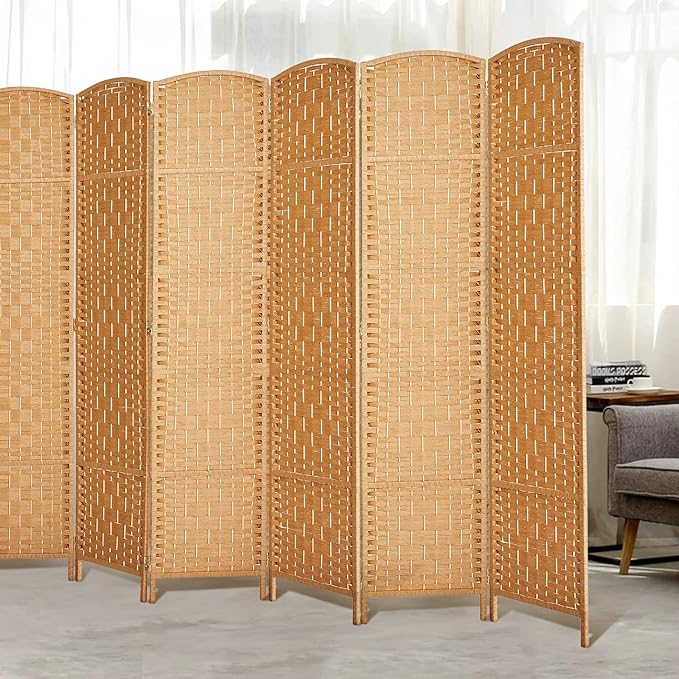Rose Home Fashion 6 ft Tall Room Divider, Room Dividers and Folding Privacy Screens, 15.7in Privacy Screen 6 Panel Partition Temporary Wall Separation for Private, Light Beige