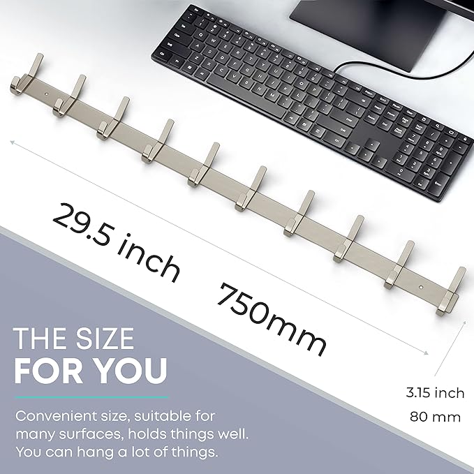 Coat Rack Wall Mount – Brushed Nickel 30 Inch Stainless Steel Hook Rail with 10 Heavy Duty Double Coat Hooks – Wall Mounted Coat Hanger for Entryway, Bathroom, Bedroom, Towel, Hat Organizer - 2 Pack