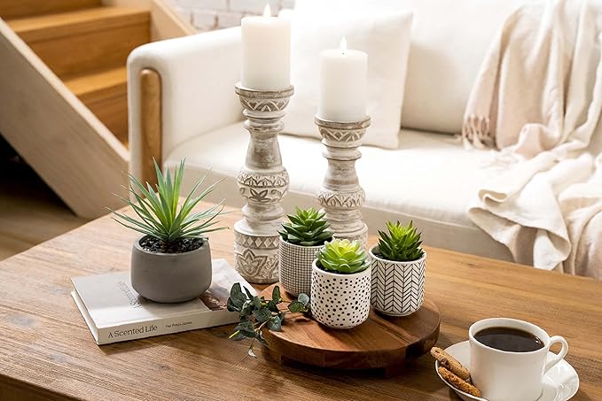 Kurrajong Farmhouse Candle Holders - Boho Set of 2 Tall Candle Stands | Decorative Wood 10" and 12" high | White Washed Candle Holders for Pillar Candles