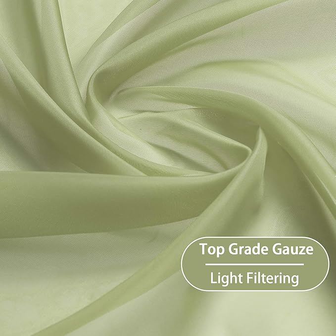 KEQIAOSUOCAI Sage Green Sheer Curtains - Grommet Light Filtering Window Treatment Voile Curtain Panels for Living Room (54 Wide 72 Long Per Panel,2 Panels)