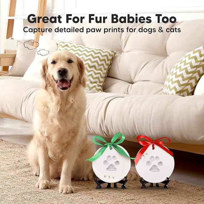 Baby Hand and Footprint Kit Girls, Boys - Personalized Baby Footprint Ornament Kit, Newborn Keepsake Gifts for New Mom, Easy to Use Handprint Makers, Cute Shower Gifts (Silver Paint)