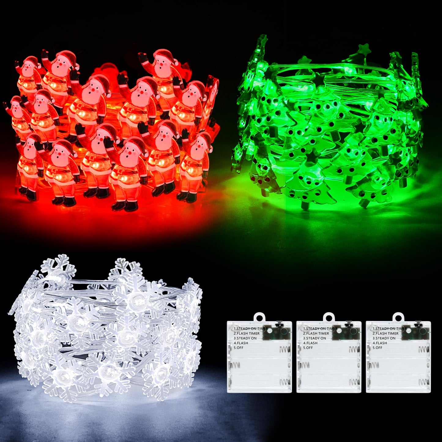 cshare Christmas String Lights, 30 LED Twinkling Indoor Decor, 9.8ft, White, Battery Operated, Model CS-SDKJ, 3 Packs
