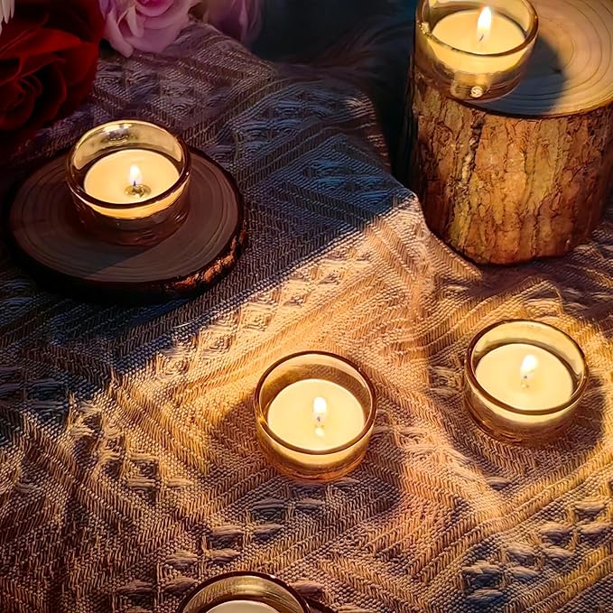 GOLDEAL 30 Pcs Gold Glass Small Tealight Candle Holders-Tea Candle Holders Bulk - Perfect for Weddings, Parties, Dinners - Ideal for 1.5" Standard Tealights and Candle Moulds…