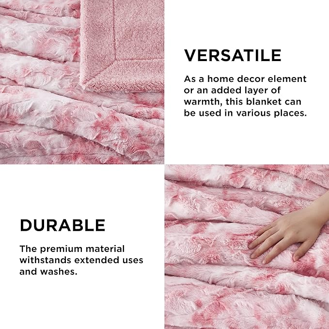 Bedsure GentleSoft Sherpa Fluffy Blanket Twin Size - Fleece Warm and Cozy Throw for Women Gift, Plush & Fuzzy Faux Fur Christmas Blanket for Couch, Sofa, Bed Decor, Tie Dye Design, Pink, 60x80 Inches
