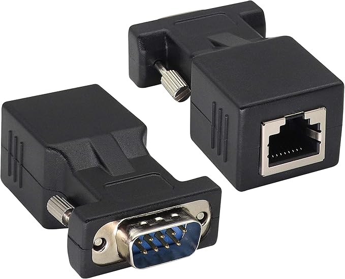 AOTOKK RJ45 to DB9 RS232 Adapter 9-Pin Serial Port RS232 Male to RJ45 Female CAT5 CAT6 Ethernet LAN Extend Converter, Network to DB9 Serial Port Coupler Extender Adapter (2 Pack-Male)